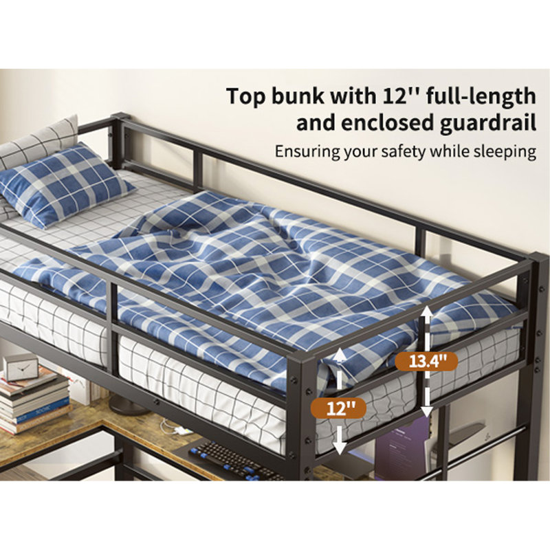 Versatile Twin Loft Bed With L Shaped Desk And Charging Station Ideal For Space Saving And Productive Living